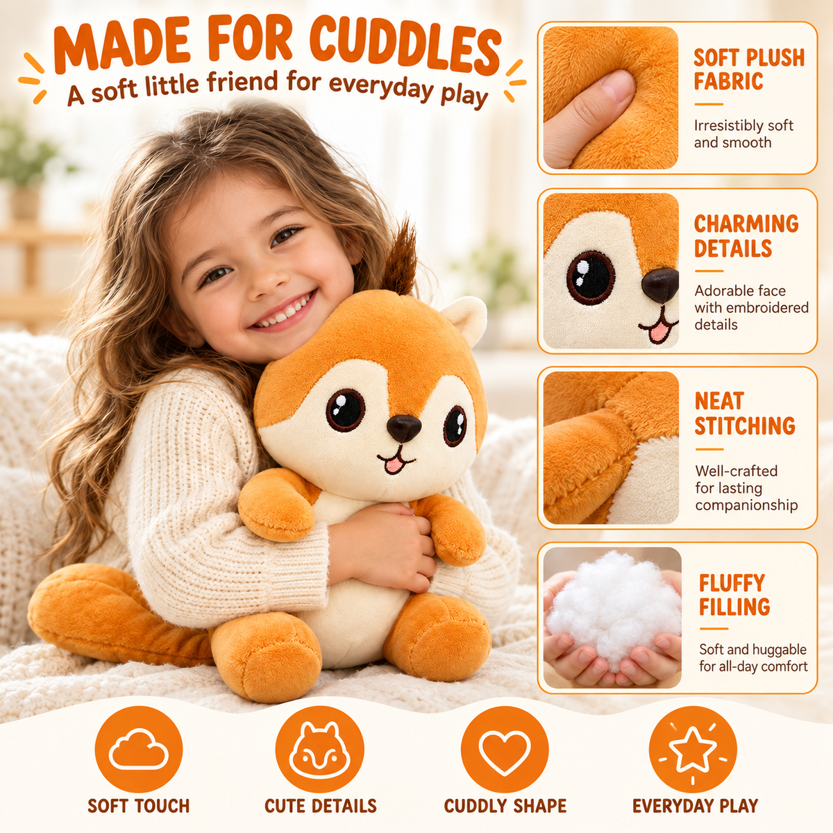 Woodland Wonders Premium Soft Plush Squirrel Toy