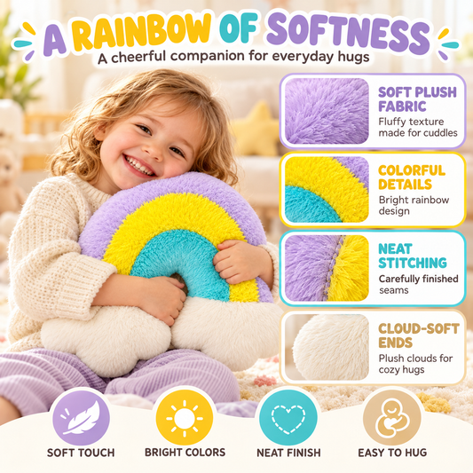 40cm Fluffy Pastel Rainbow & Cloud Plush Cushion