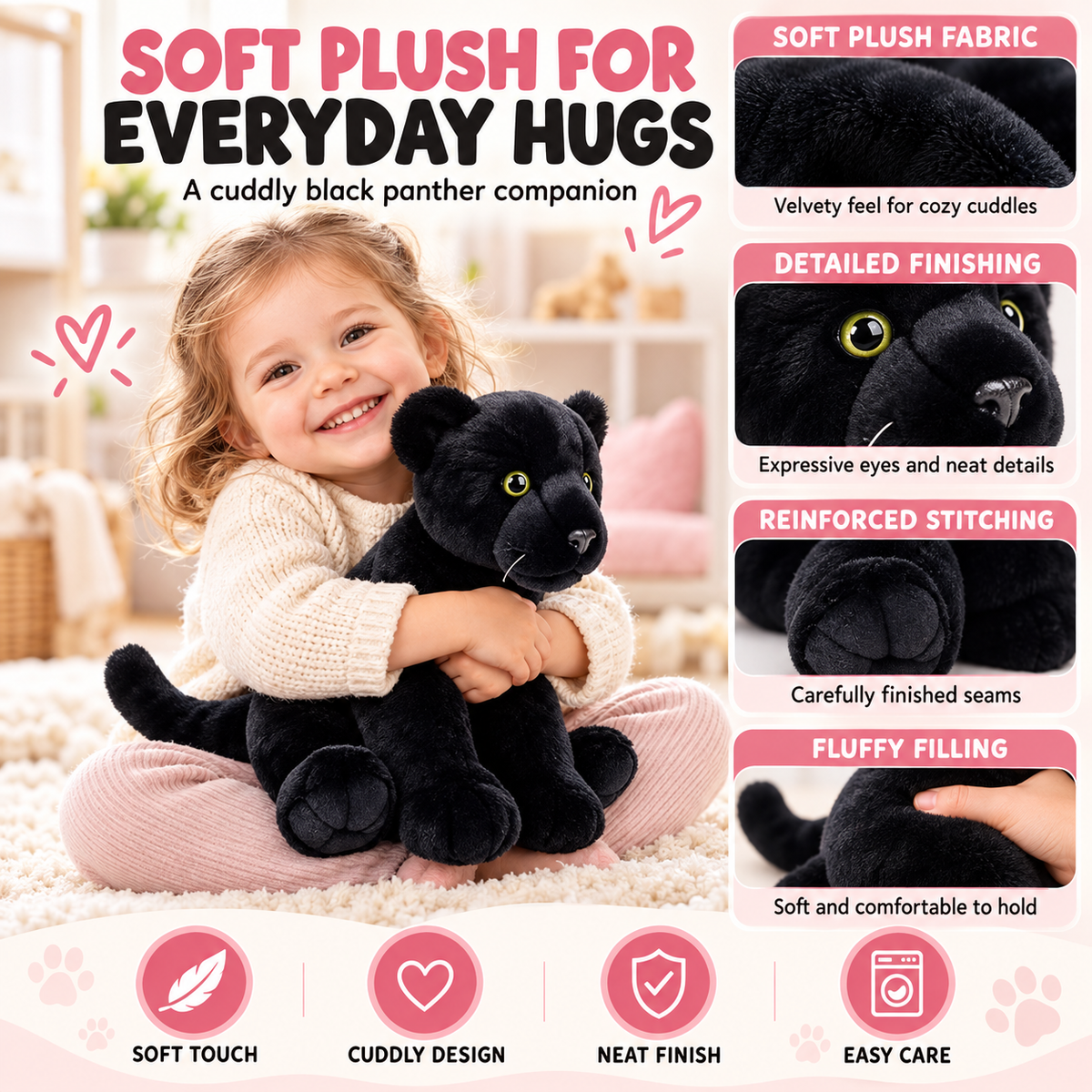 Premium Black Panther Plush Toy – 28cm Soft & Cuddly Wild Animal Stuffed Toy