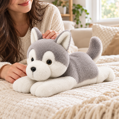 Premium Soft Lying Husky Plush Toy (55cm) - Adorable Stuffed Animal Cuddle Buddy
