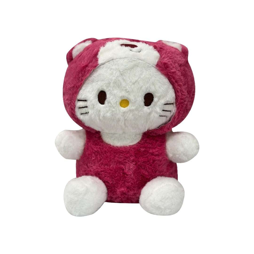 28cm Ultra-Soft Kitty in Pink Hoodie Plush | Cute Magenta Bear Suit Stuffed Animal
