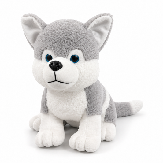 Stuff Tree Grey & White Husky Dog Soft Toy – 30 cm | Plush Puppy with Blue Eyes