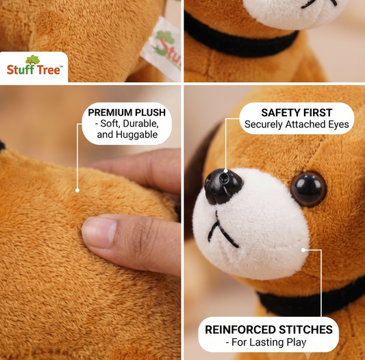 Stuff Tree Small Dog Soft Toy – 20 cm | Brown Plush Puppy with Floppy Ears