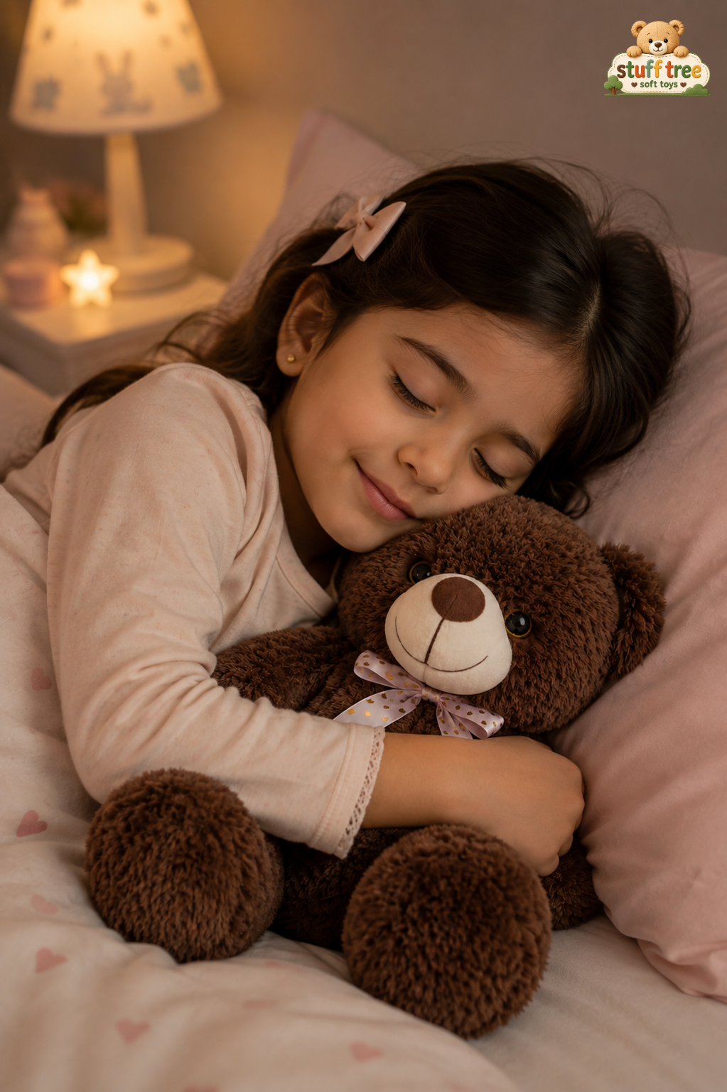 Cozy Cuddles 40cm Brown Teddy Bear with Pink Heart Ribbon