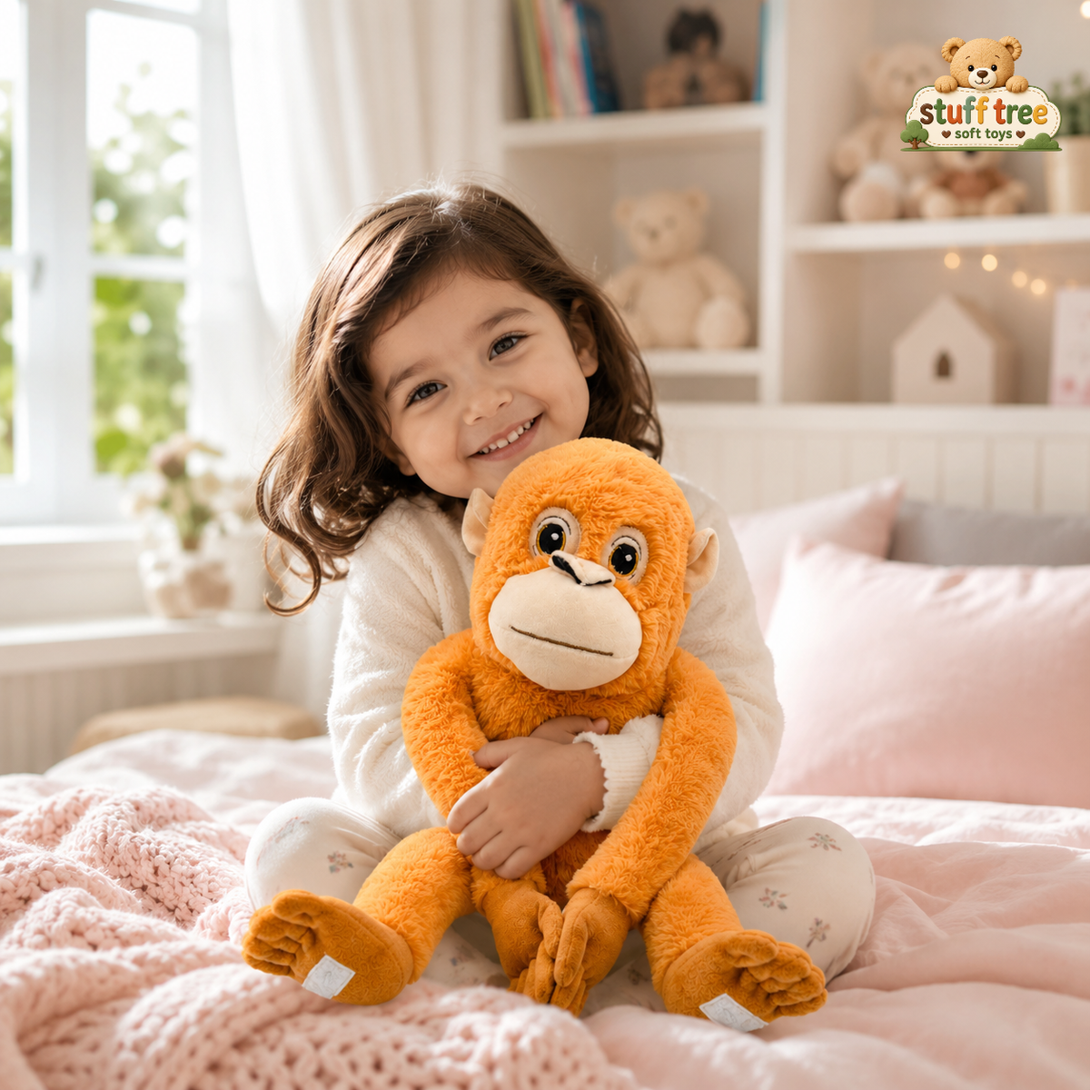 Ultra-Soft Plush Hanging Monkey - Orange Stuffed Primate Toy