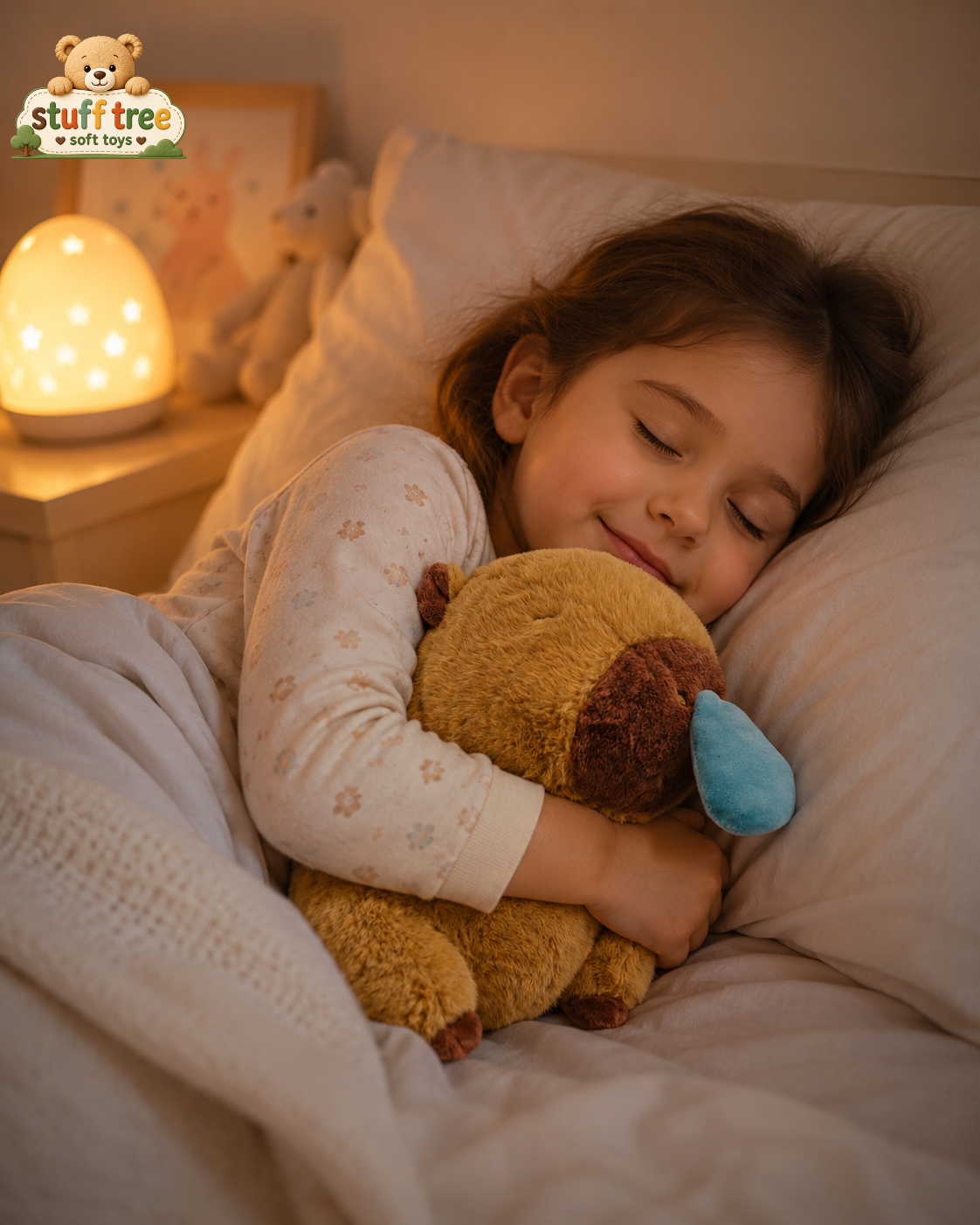 Stuff Tree Capybara Soft Toy 35 cm | Sleepy Brown Plush with Blue Droplet | Cute Gift for Plush Lovers