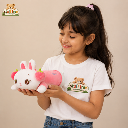 Sweet Strawberry Headphone Bunny Plush Pillow – 40cm