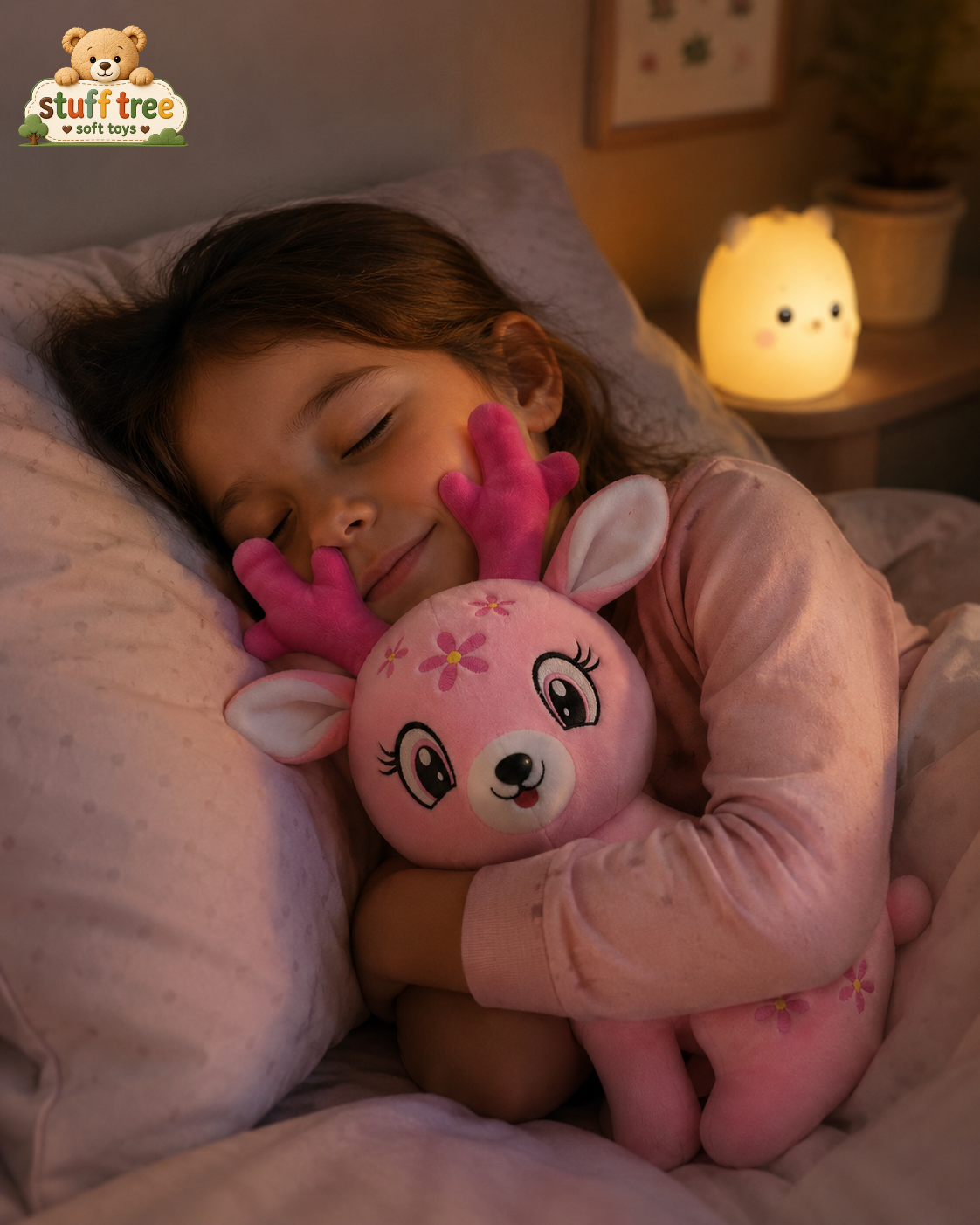 Stuff Tree Pink Reindeer Soft Toy – 60 cm | Cute Floral Plush with Bright Pink Antlers