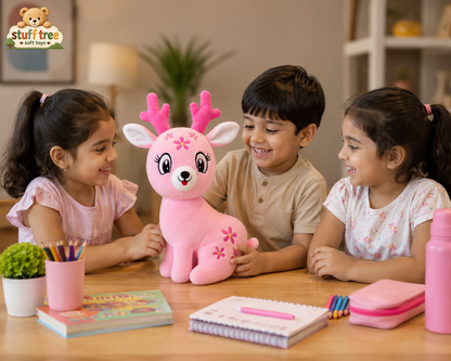 Stuff Tree Pink Reindeer Soft Toy – 60 cm | Cute Floral Plush with Bright Pink Antlers
