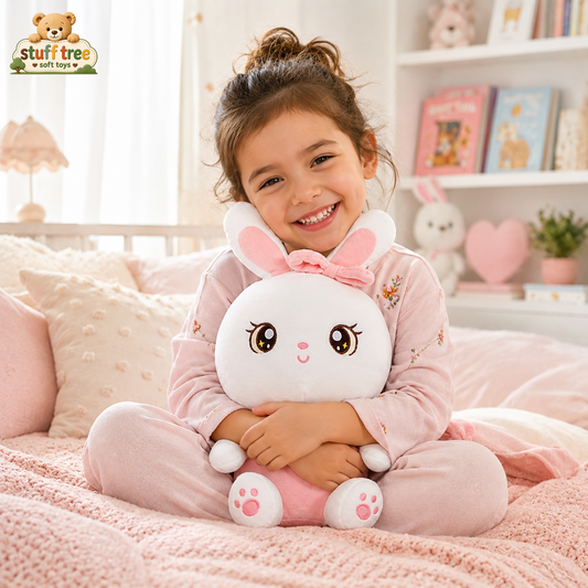 Sweet Bunny Soft Plush Toy (25cm) – Adorable White & Pink Stuffed Animal with Bow