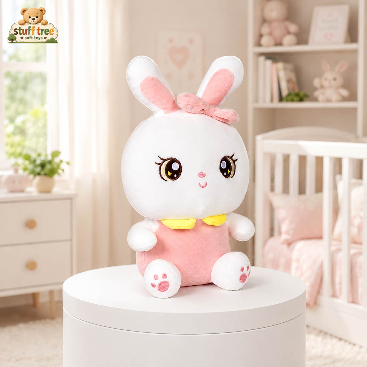 Sweet Bunny Soft Plush Toy (25cm) – Adorable White & Pink Stuffed Animal with Bow