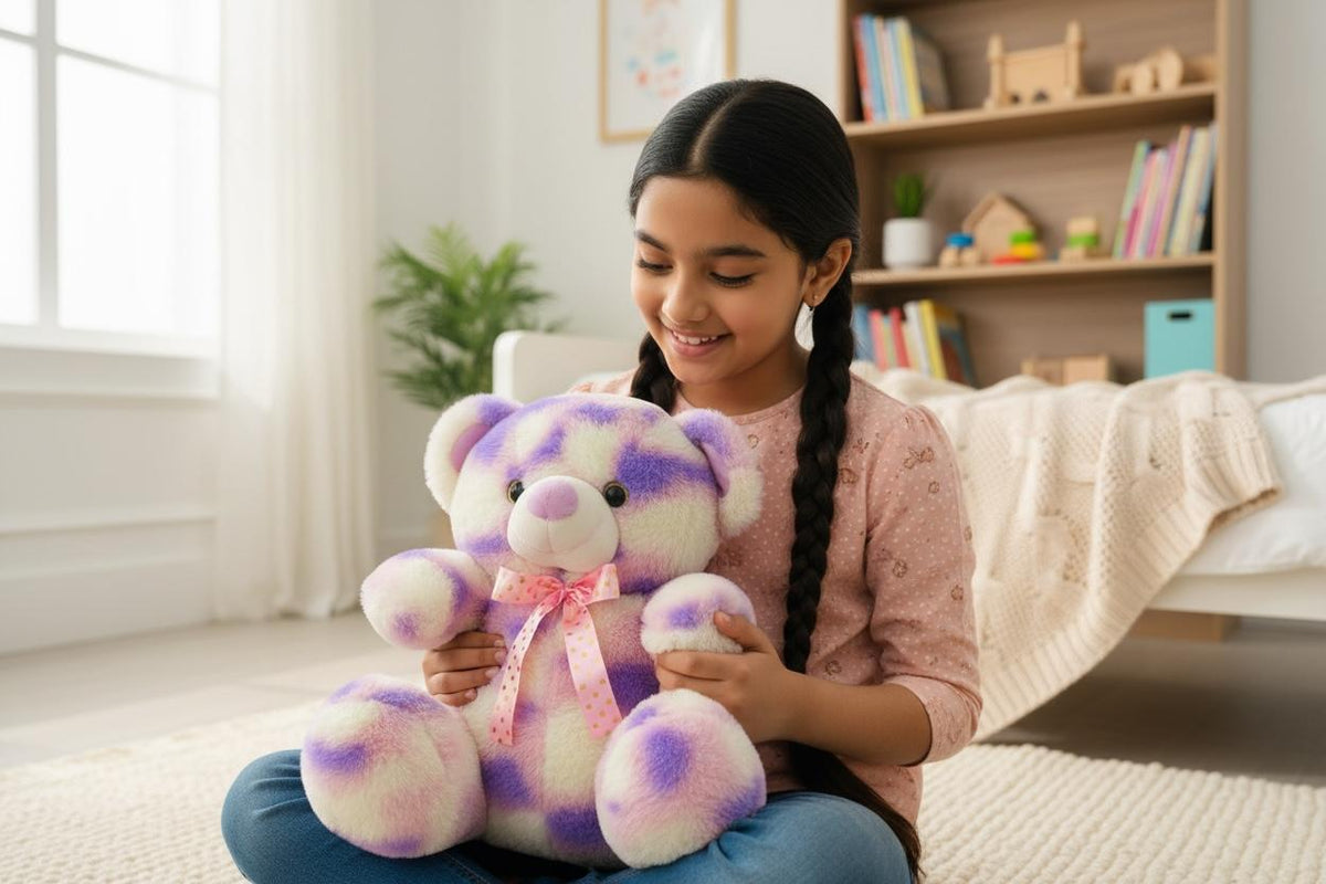 40cm Pastel Rainbow Tie-Dye Teddy Bear with Pink Bow – Soft & Cuddly Stuffed Animal Toy
