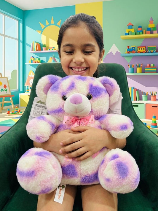40cm Pastel Rainbow Tie-Dye Teddy Bear with Pink Bow – Soft & Cuddly Stuffed Animal Toy