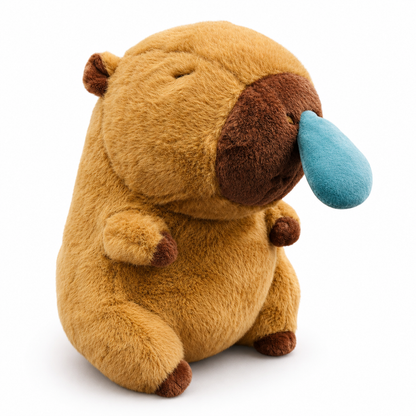 Stuff Tree Capybara Soft Toy 35 cm | Sleepy Brown Plush with Blue Droplet | Cute Gift for Plush Lovers