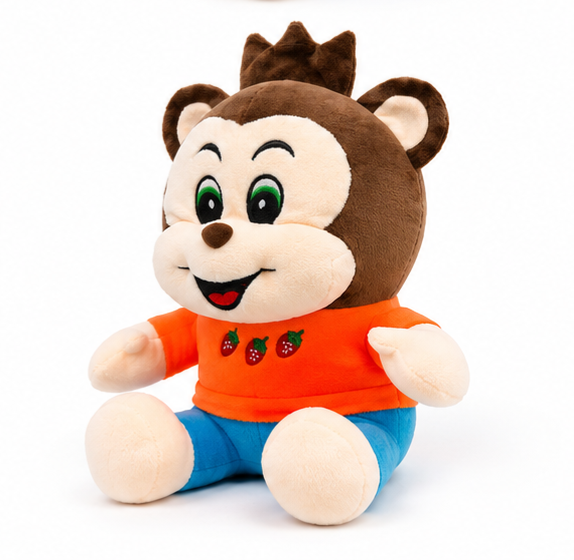 Adorable 28cm Fruit Monkey Soft Toy with Strawberry Orange Shirt and Blue Pants