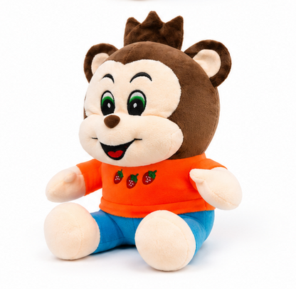 Adorable 28cm Fruit Monkey Soft Toy with Strawberry Orange Shirt and Blue Pants