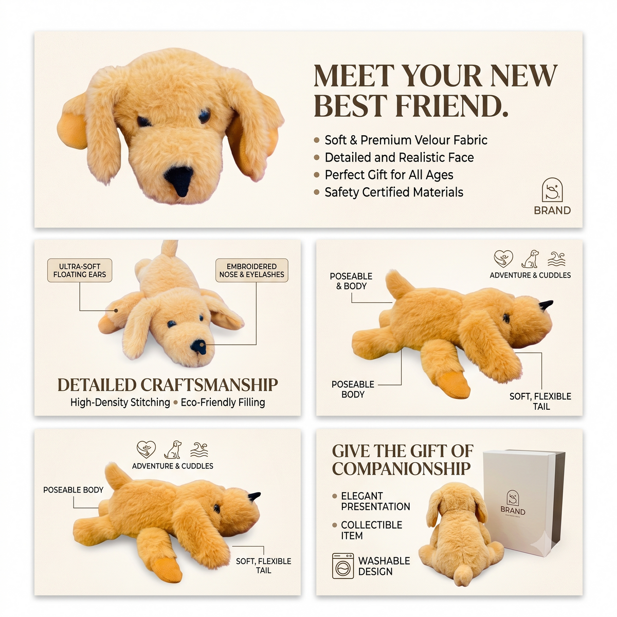 Stuff Tree Lying Dog Soft Toy – Fluffy Golden Plush Puppy, 20 cm