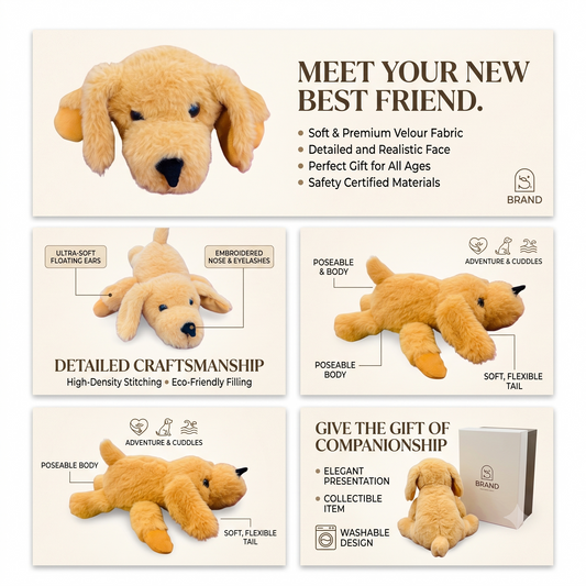 Stuff Tree Lying Dog Soft Toy – Fluffy Golden Plush Puppy, 20 cm