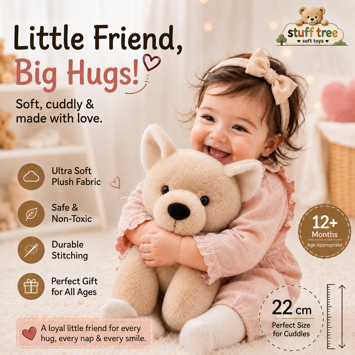 Cuddly 22cm Plush Puppy Dog Soft Toy – Fluffy Tan Stuffed Animal Companion for Kids