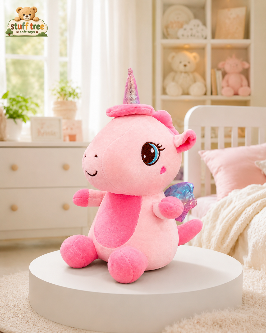 Stuff Tree Unicorn with Wings Soft Toy – 25 cm | Pink Plush Unicorn with Shimmering Horn & Wings